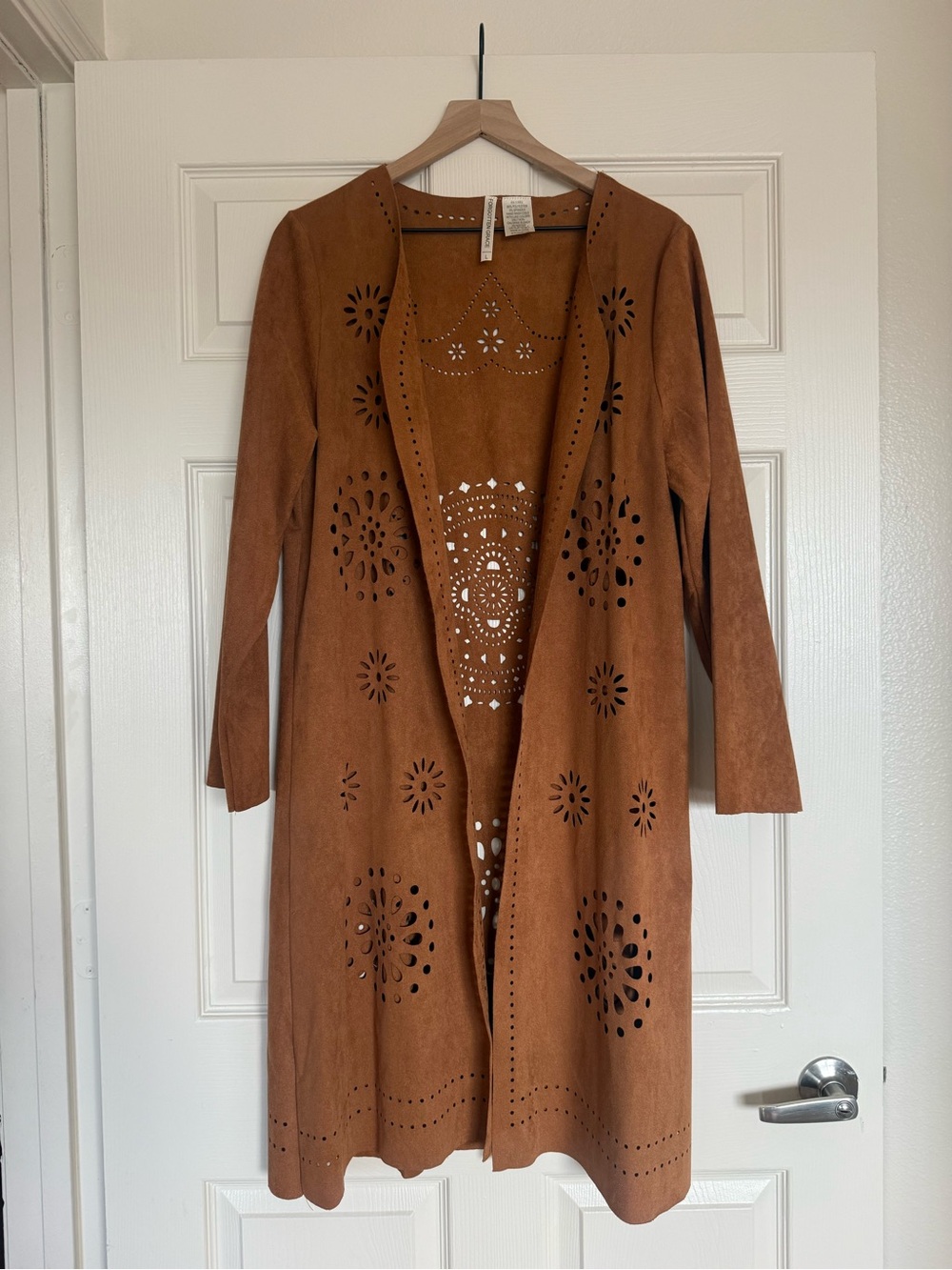 Suede Cutout Duster Coatigan - Brown